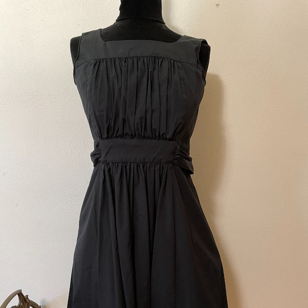 Brooks Brothers Black Cotton Poplin Fit & Flare Dress w Ties & Pockets 2